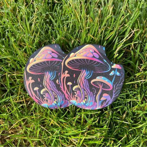 Trippy Rainbow Mushroom Car Coaster Set | Car Accessories - Picture 4 of 10